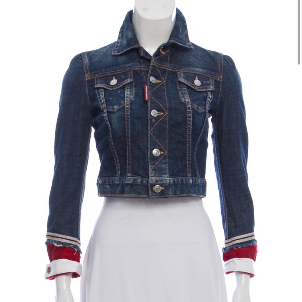 DSQUARED2 Blue and Red Cropped Jean Jacket